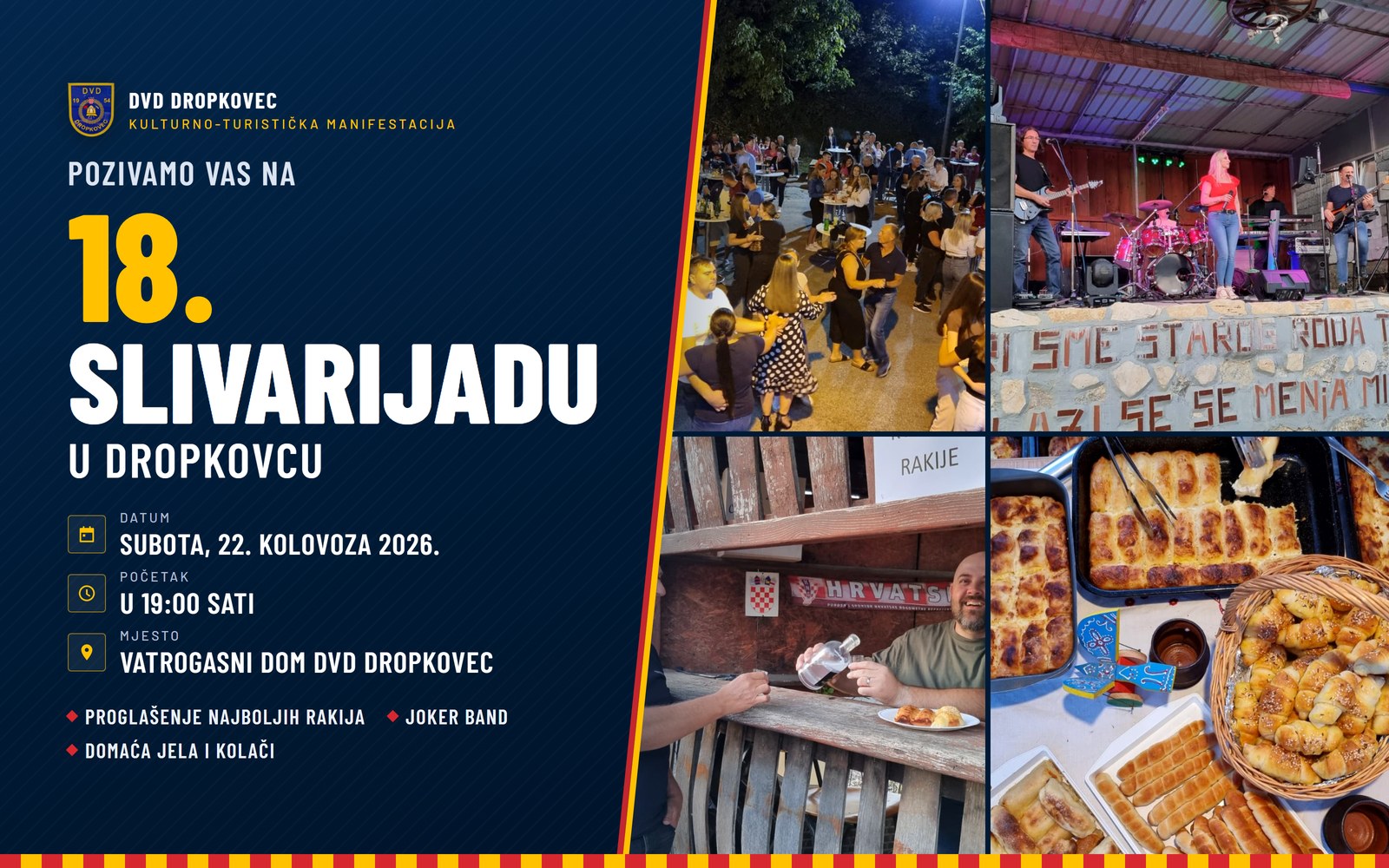 Poziv na 18. Slivarijadu u Dropkovcu — subota, 22. kolovoza 2026. u 19 sati kod Vatrogasnog doma DVD Dropkovec